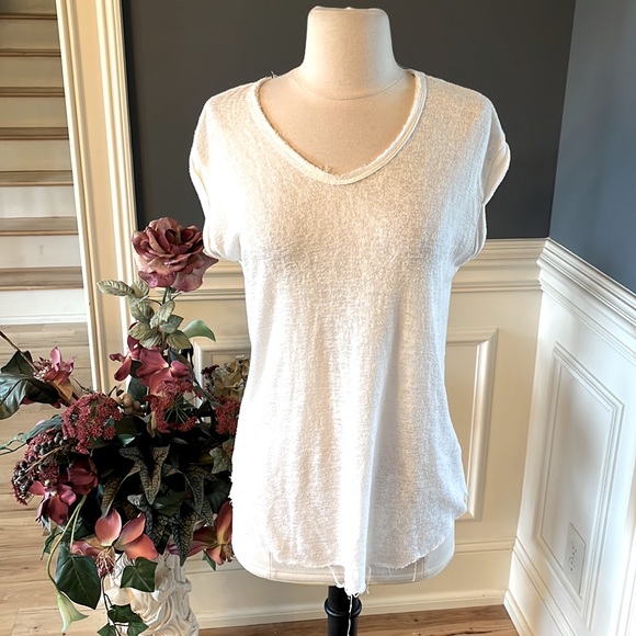 White Top Short Sleeve B Original Raw Hem Solid Oversized XS Womens - Picture 4 of 12